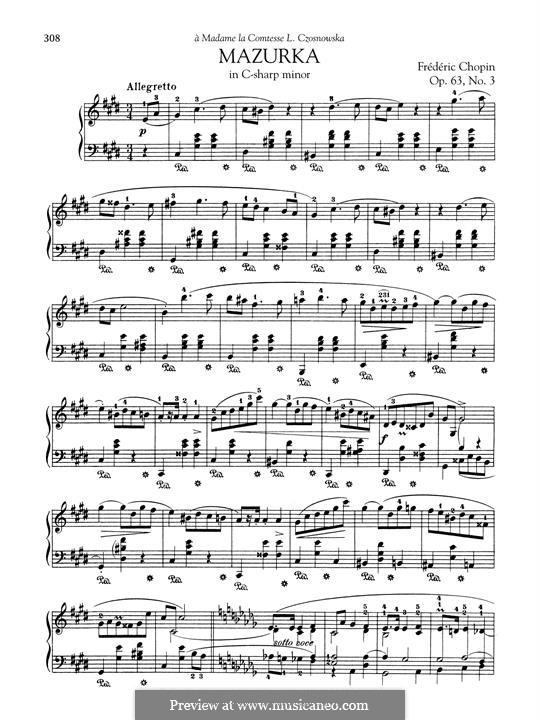 Mazurkas, Op.63: No.3 in C Sharp Minor by Frédéric Chopin