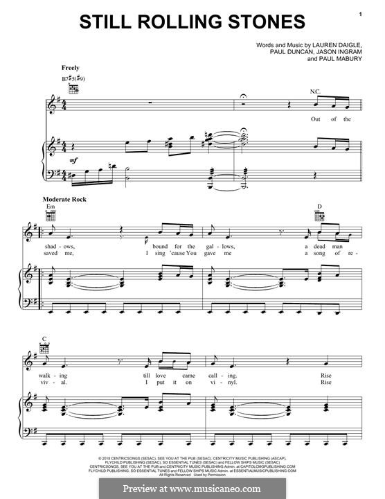 Still Rolling Stones (from Look Up Child): Für Stimme und Klavier (oder Gitarre) by Jason David Ingram, Paul Mabury, Lauren Daigle, Paul Duncan