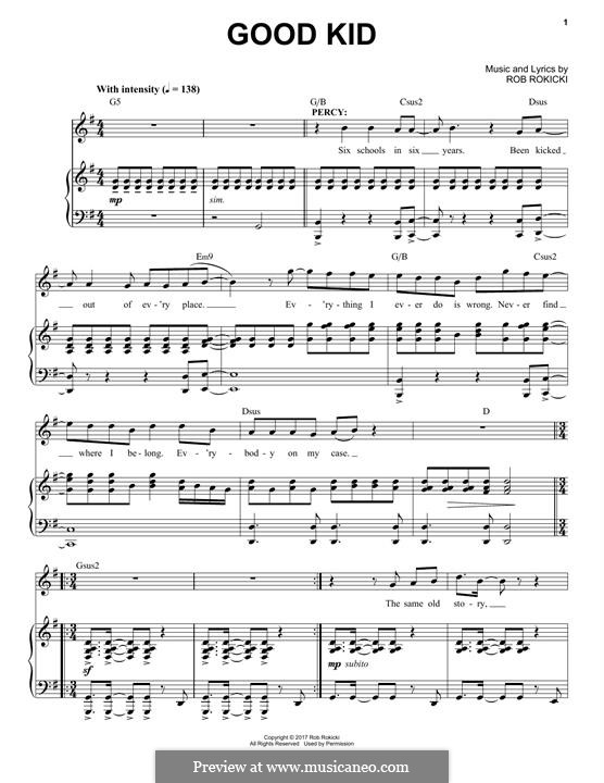 Good Kid (from The Lightning Thief: The Percy Jackson Musical): Für Stimme und Klavier by Rob Rokicki