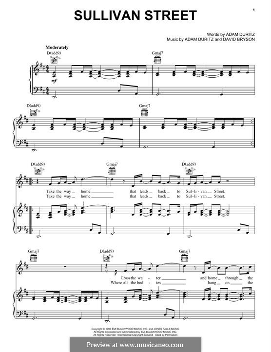 Sullivan Street (Counting Crows): Für Stimme und Klavier (oder Gitarre) by Adam F. Duritz, David Bryson