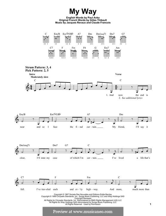 My Way: Für Gitarre mit Tabulatur by Claude Francois, Jacques Revaux
