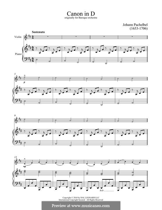 Two instrument version: Für Violine und Klavier by Johann Pachelbel