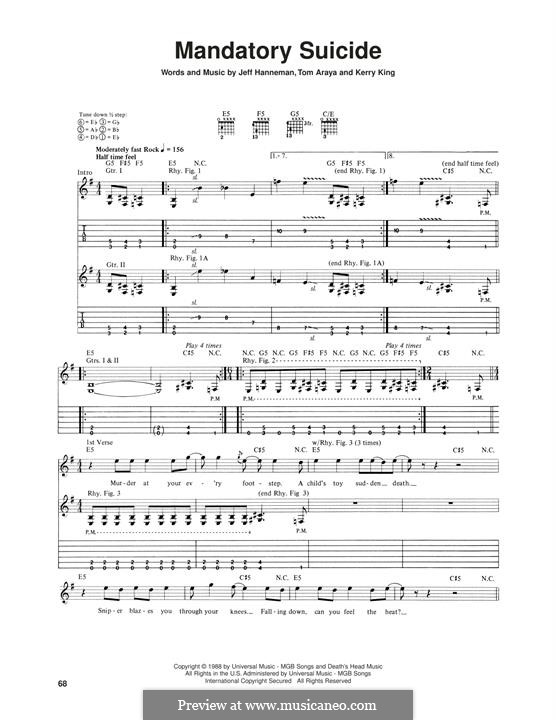 Mandatory Suicide (Slayer): Für Gitarre mit Tabulatur by Jeffery Hanneman, Kerry King, Tom Araya