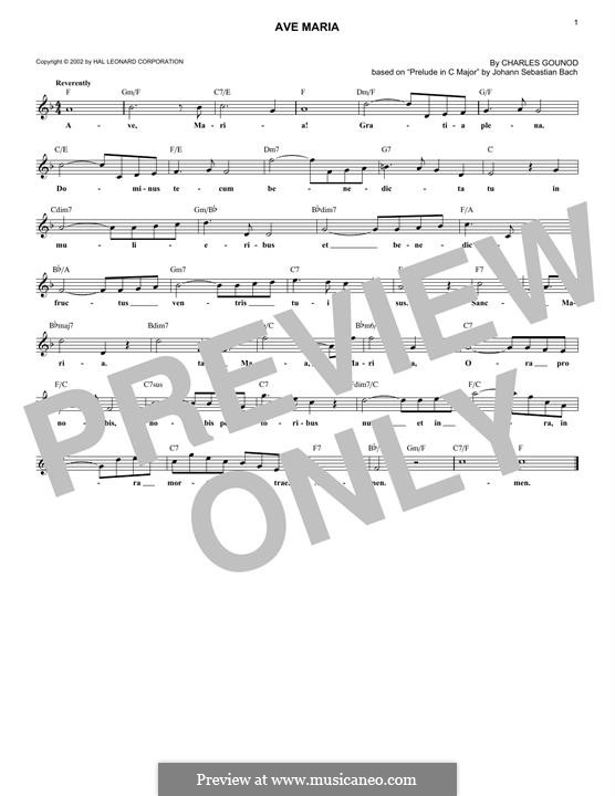 Ave Maria (Printable Sheet Music): Melodische Linie by Johann Sebastian Bach, Charles Gounod