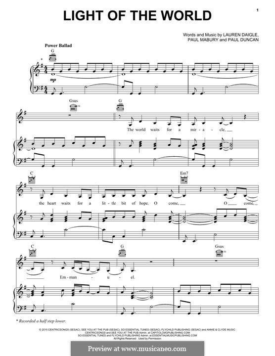 Light of the World: Für Stimme und Klavier (oder Gitarre) by Paul Mabury, Lauren Daigle, Paul Duncan