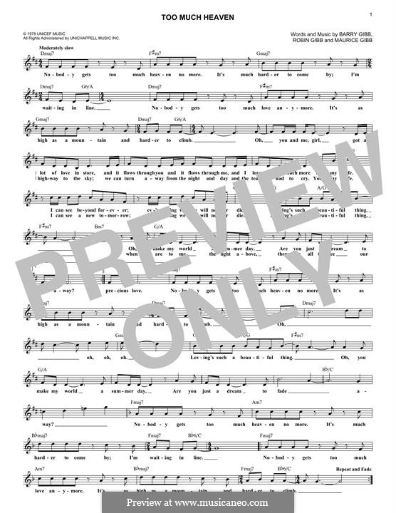 Too Much Heaven (The Bee Gees): Melodische Linie by Barry Gibb, Maurice Gibb, Robin Gibb