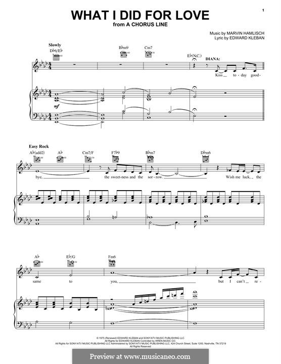 What I Did for Love (Priscilla Lopez): Für Stimme und Klavier (oder Gitarre) by Marvin Hamlisch