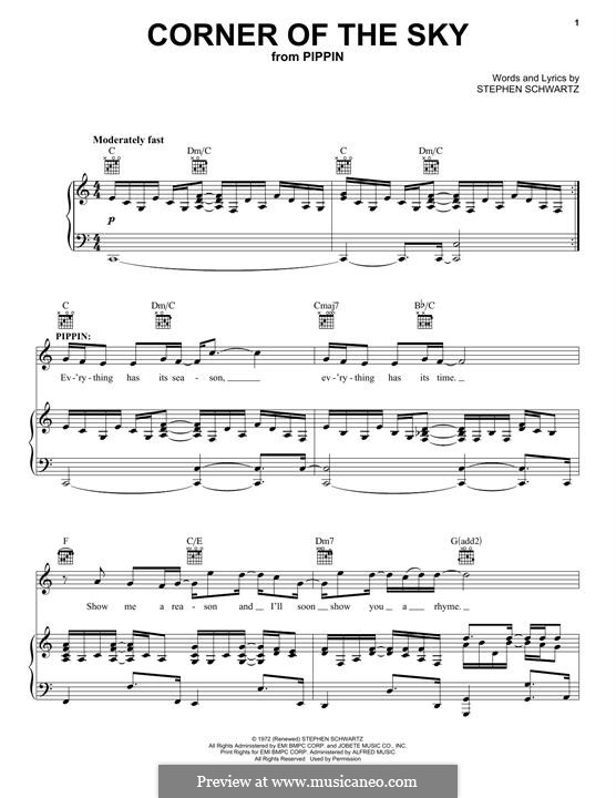 Corner of the Sky (from Pippin): Für Stimme und Klavier (oder Gitarre) by Stephen Schwartz