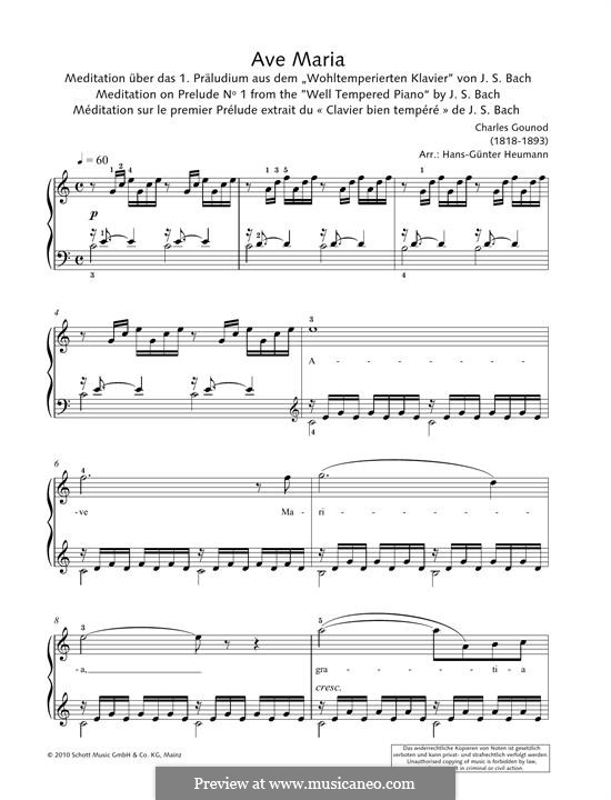 Ave Maria (Printable Sheet Music): Für Klavier by Johann Sebastian Bach, Charles Gounod