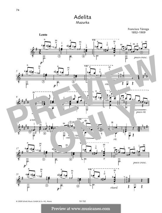 Adelita: Für Gitarre mit Tabulatur by Francisco Tárrega