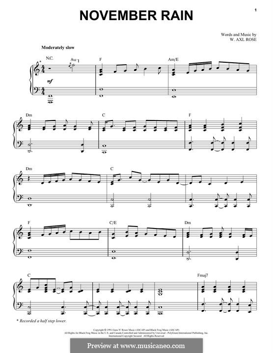 November Rain (Guns N' Roses): Für Stimme und Klavier by W. Axl Rose