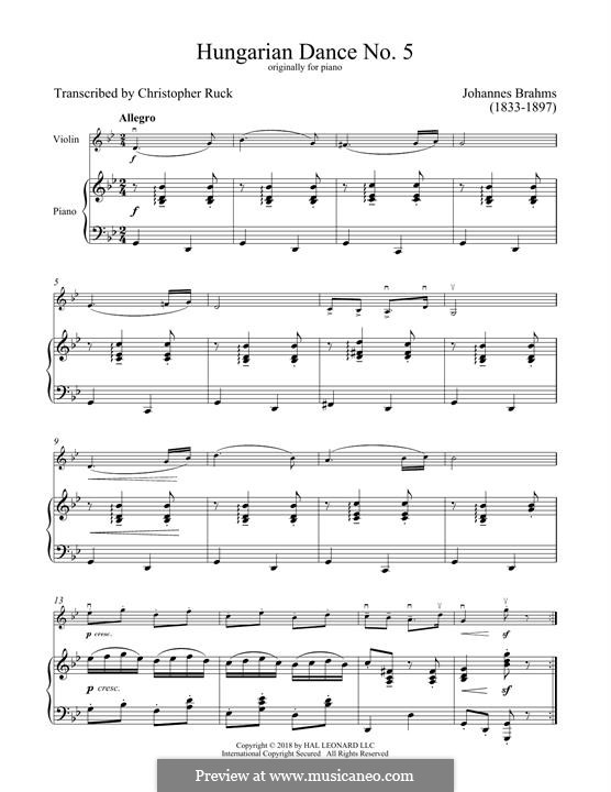 Tanz Nr.5 in fis-Moll: Für Violine und Klavier by Johannes Brahms