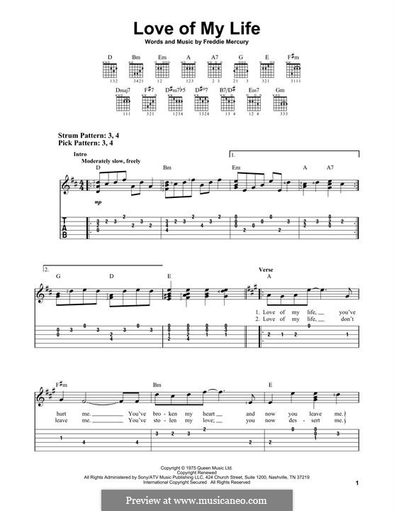 Love of My Life (Queen): Für Gitarre mit Tabulatur by Freddie Mercury