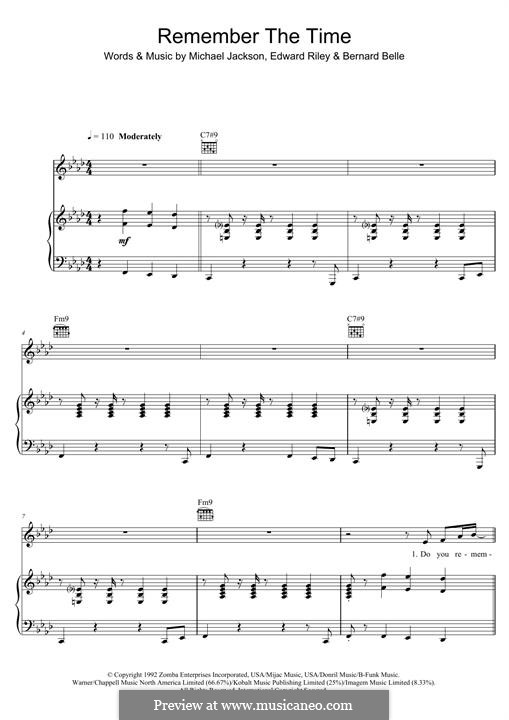 Remember the Time: Für Stimme und Klavier (oder Gitarre) by Bernard Belle, Teddy Riley, Michael Jackson