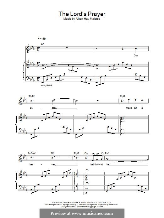 The Lord's Prayer: Für Stimme und Klavier (oder Gitarre) by Albert H. Malotte