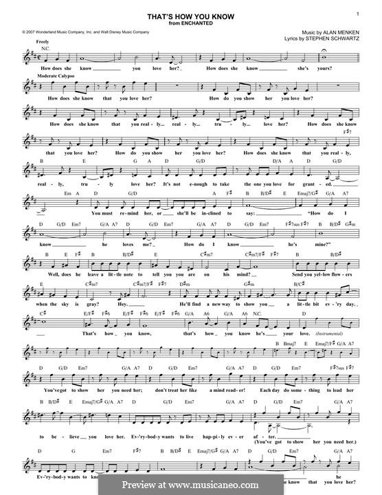 That's How You Know (from Enchanted): Melodische Linie by Alan Menken