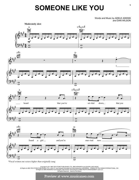 Someone Like You: Für Stimme und Klavier (oder Gitarre) by Adele, Daniel Wilson