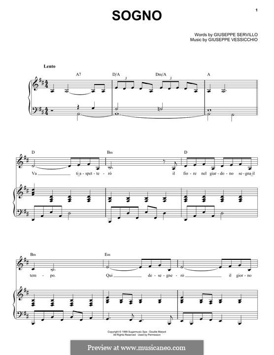 Sogno (Andrea Bocelli): Für Stimme und Klavier by Giuseppe Vessicchio