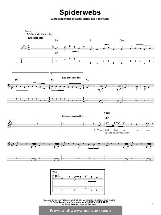 Spiderwebs (No Doubt): Für Bassgitarre mit Tabulatur by Gwen Stefani, Tony Kanal