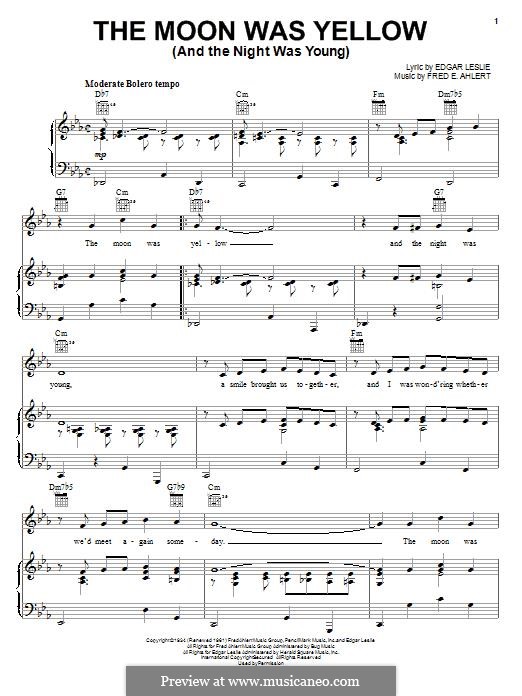 The Moon Was Yellow (Edgar Leslie): Für Stimme und Klavier (oder Gitarre) by Fred E. Ahlert