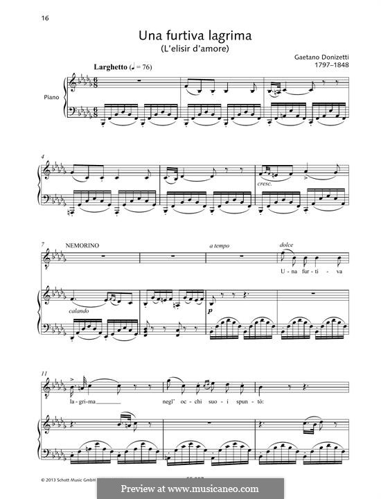 Der Liebestrank: Act II, Romance Nemorino 'Una furtiva lagrima' by Gaetano Donizetti