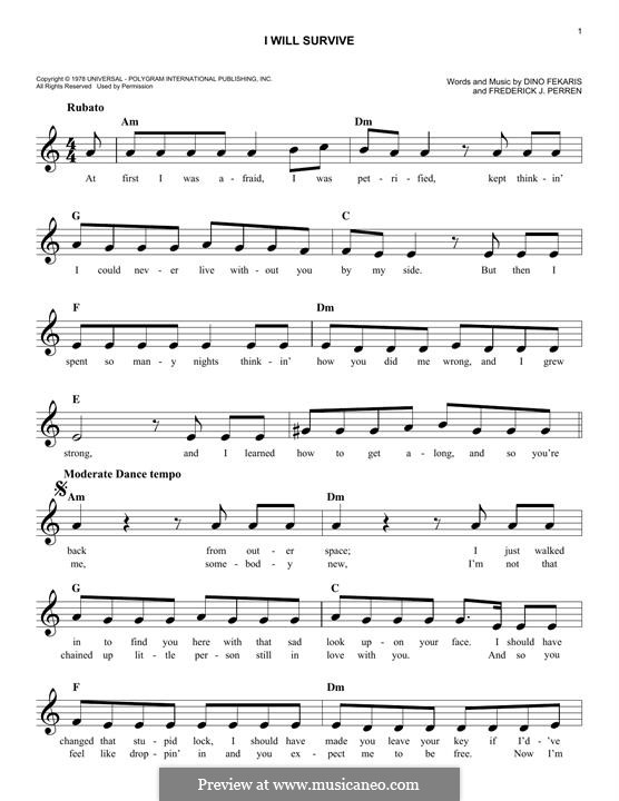 I Will Survive (Gloria Gaynor): Melodische Linie by Dino Fekaris, Freddie Perren