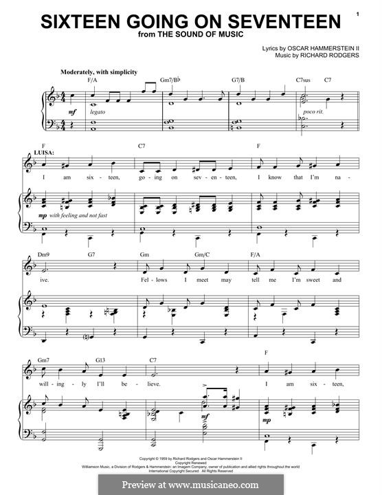 Sixteen Going on Seventeen (from The Sound of Music): Für Stimme und Klavier by Richard Rodgers