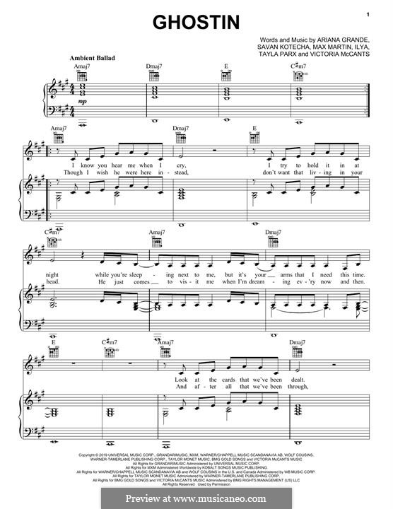 Ghostin (Ariana Grande): Für Stimme und Klavier (oder Gitarre) by Max Martin, Savan Kotecha, Ariana Grande, Ilya, Victoria McCants