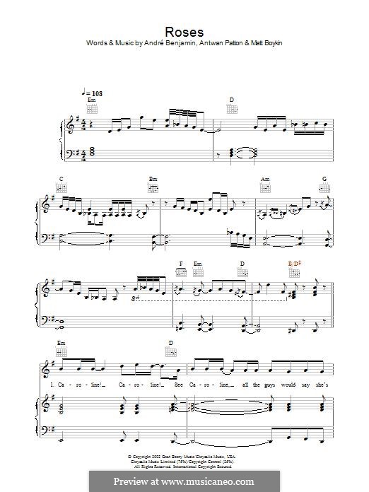 Roses (OutKast): Für Stimme und Klavier (oder Gitarre) by André Benjamin, Matt Boykin