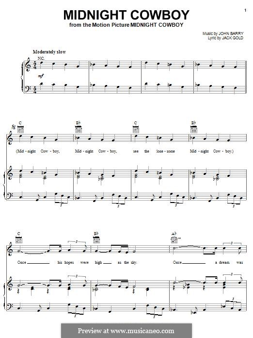 Midnight Cowboy: Für Stimme und Klavier (oder Gitarre) by John Barry
