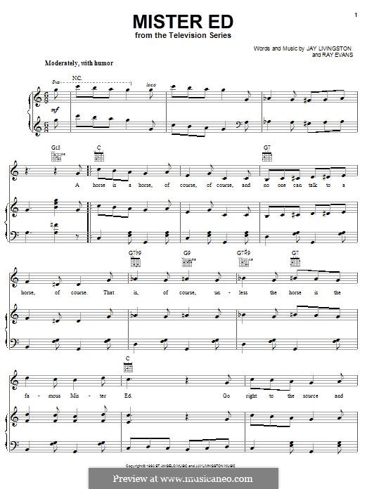 Mister Ed: Für Stimme und Klavier (oder Gitarre) by Jay Livingston, Raymond Evans