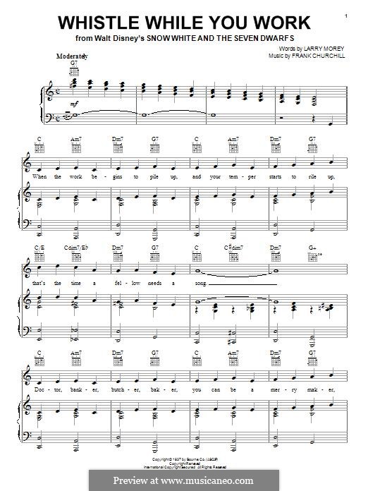 Whistle While You Work (from Snow White and The Seven Dwarfs): Für Stimme und Klavier (oder Gitarre) by Frank Churchill, Larry Morey