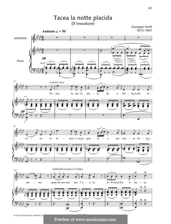 Tacea la notte placida: Für Stimme und Klavier by Giuseppe Verdi