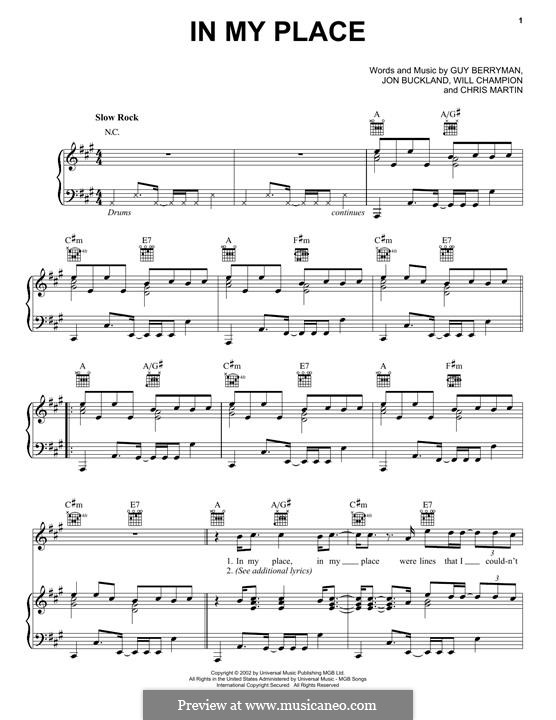 In My Place Coldplay Von C Martin G Berryman J Buckland W Champion Auf Musicaneo I was scared, i was scared tired and under prepared but i'll wait for it if you go, if you go and leave me down here on my own. musicaneo