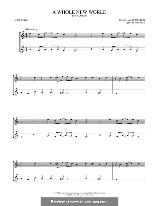 Instrument version: For two alto saxophones by Alan Menken