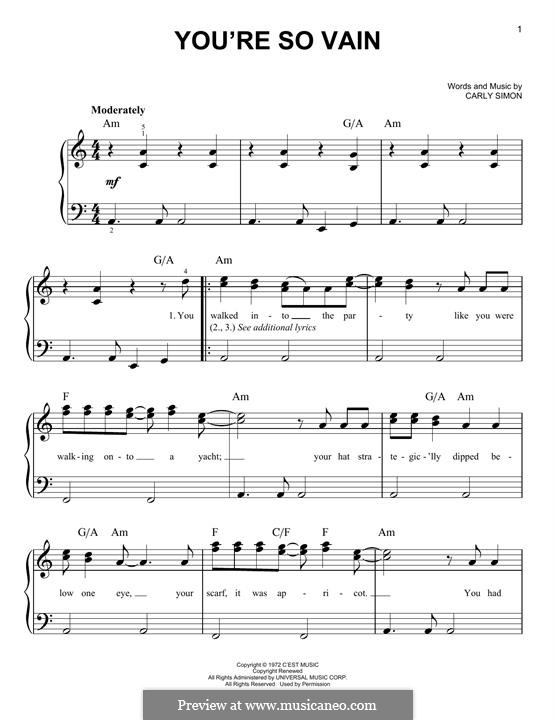 You're So Vain: Für Klavier by Carly Simon