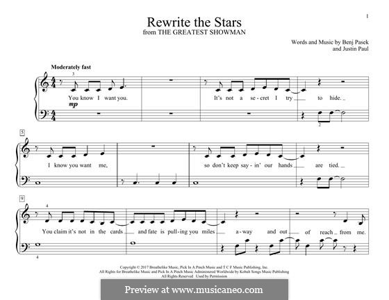 Rewrite the Stars (from The Greatest Showman): Für Klavier by Justin Paul, Benj Pasek