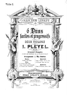 Sechs kleine Duos für zwei Violinen, Op.48: For two violins and piano – violin II part by Ignaz Pleyel