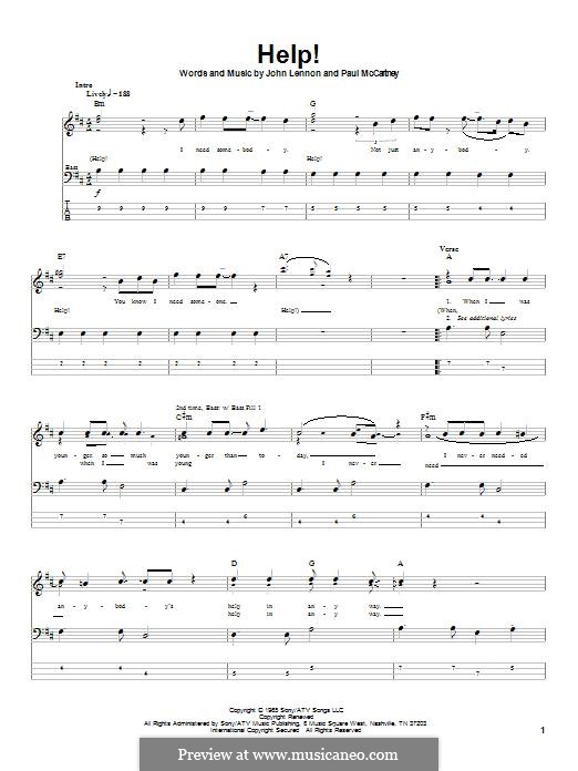 Help! (The Beatles): Für Bassgitarre mit Tabulatur by John Lennon, Paul McCartney