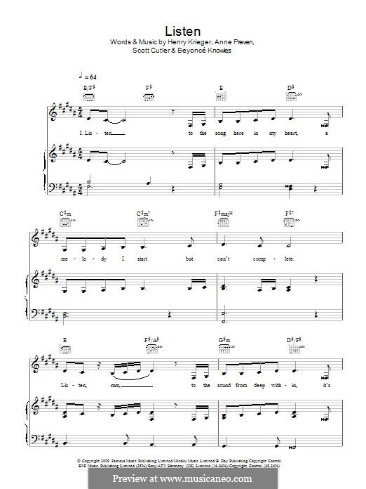 Listen (from Dreamgirls): Für Stimme und Klavier (oder Gitarre) by Anne Preven, Henry Krieger, Scott Cutler