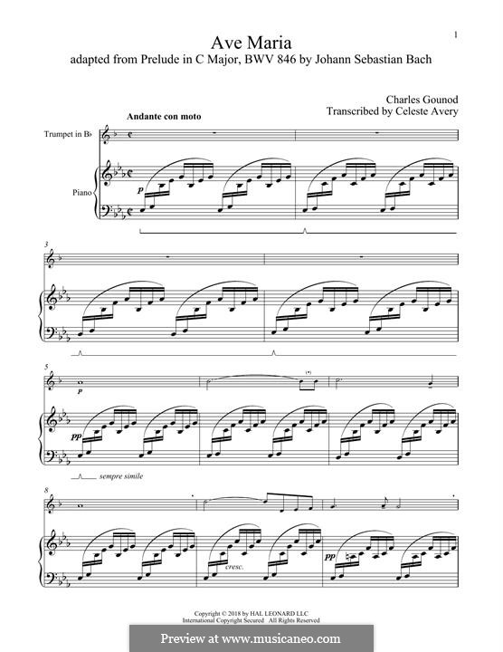 Ave Maria (Printable Sheet Music): For trumpet and piano by Johann Sebastian Bach, Charles Gounod