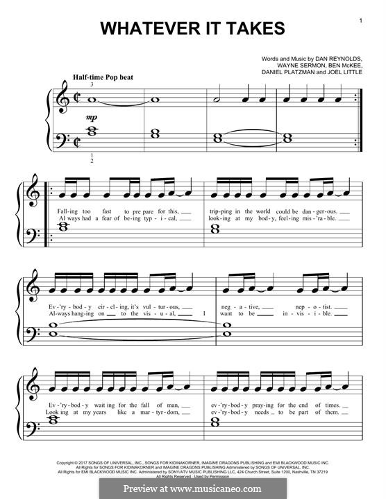 Whatever It Takes (Imagine Dragons): Für Klavier by Benjamin McKee, Daniel Reynolds, Joel Little, Daniel Platzman, Wayne Sermon