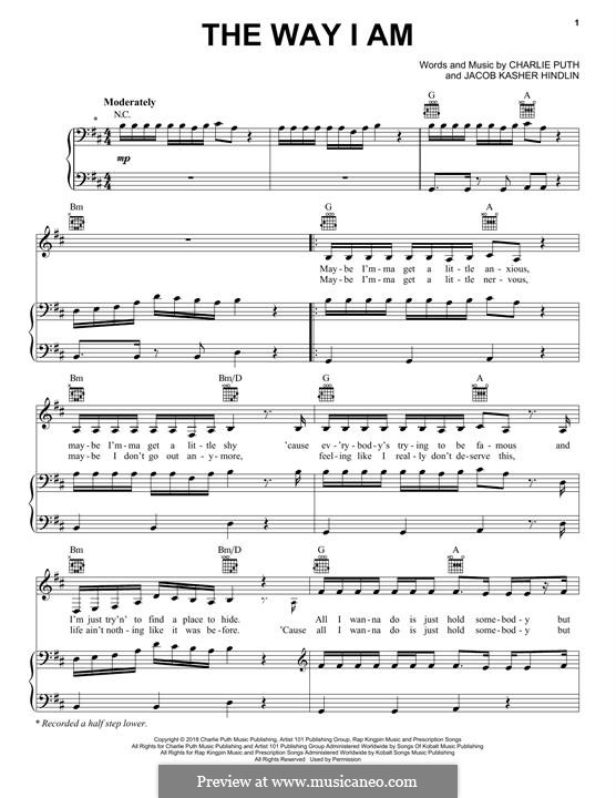 The Way I Am: Für Stimme und Klavier (oder Gitarre) by Jacob Kasher Hindlin, Charlie Puth