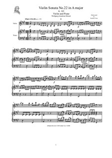 Sonate für Violine und Klavier Nr.22 in A-Dur, K.305: Partitur, Solostimme by Wolfgang Amadeus Mozart