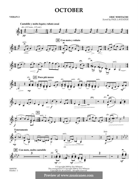 October: Violin 2 part by Eric Whitacre