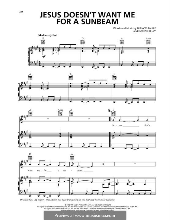 Jesus Doesn't Want Me for a Sunbeam (Nirvana): Für Stimme und Klavier (oder Gitarre) by Edward Harry Kelly, Frances McKee