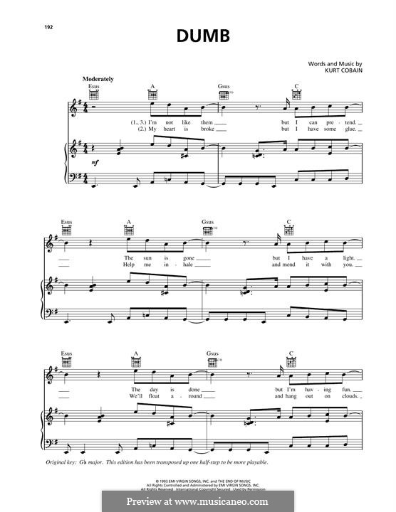 Dumb (Nirvana): Für Stimme und Klavier (oder Gitarre) by Kurt Cobain