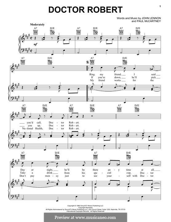 Doctor Robert (The Beatles): Für Stimme und Klavier (oder Gitarre) by John Lennon, Paul McCartney