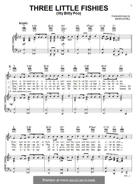 Three Little Fishes: Für Stimme und Klavier (oder Gitarre) by Saxie Dowell