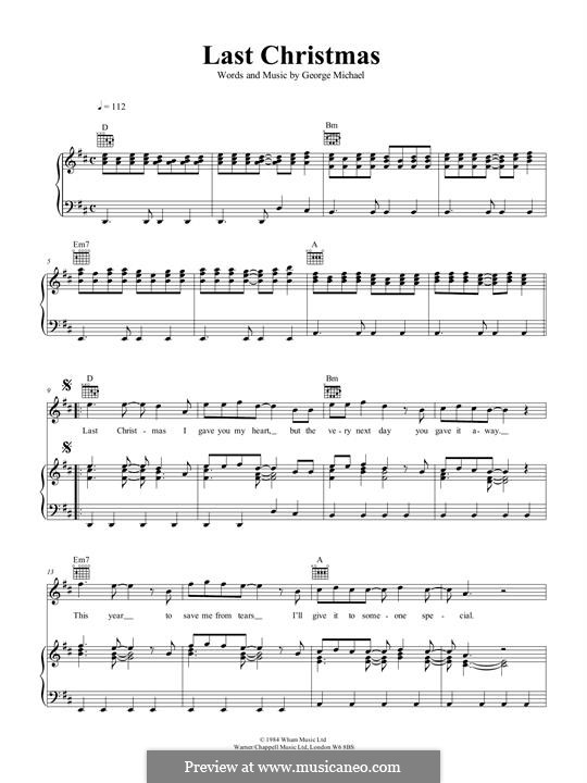 Last Christmas (Wham!): Für Stimme und Klavier (oder Gitarre) by George Michael